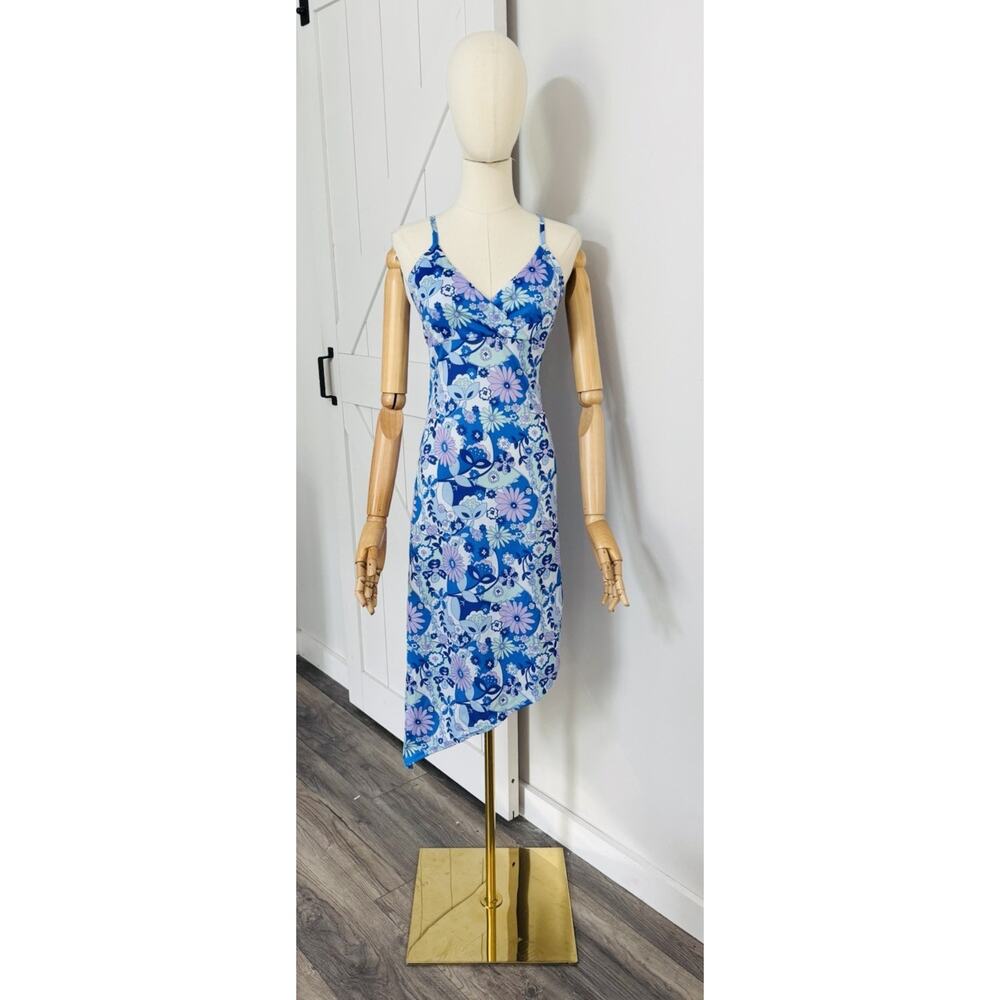 Vintage Y2K YOUNIQUE Size S Floral Blue Purple Handkerchief Slip Dress